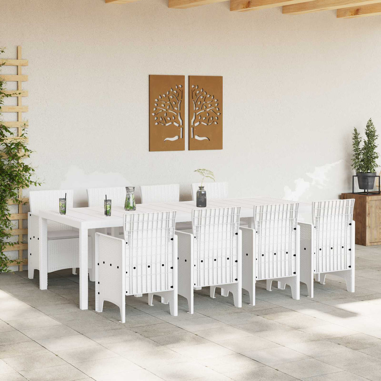 Garden Dining Set 9 pcs White Polypropylene