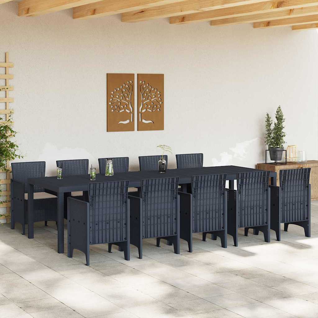 Garden Dining Set with Cushion 11 pcs Anthracite Poly rattan