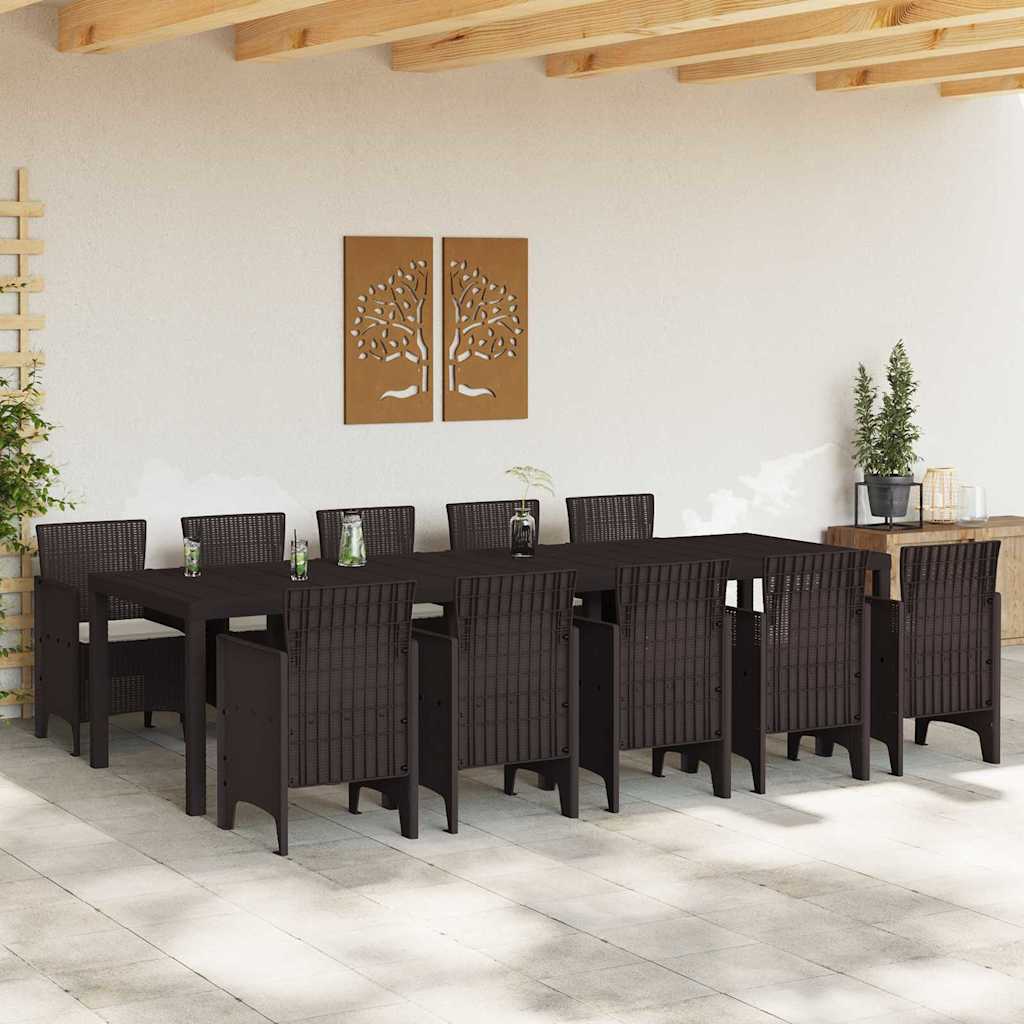 Garden Dining Set with Cushion 11 pcs Brown and Cream Rattan