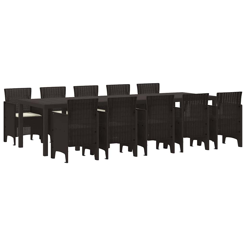 Garden Dining Set with Cushion 11 pcs Brown and Cream Rattan