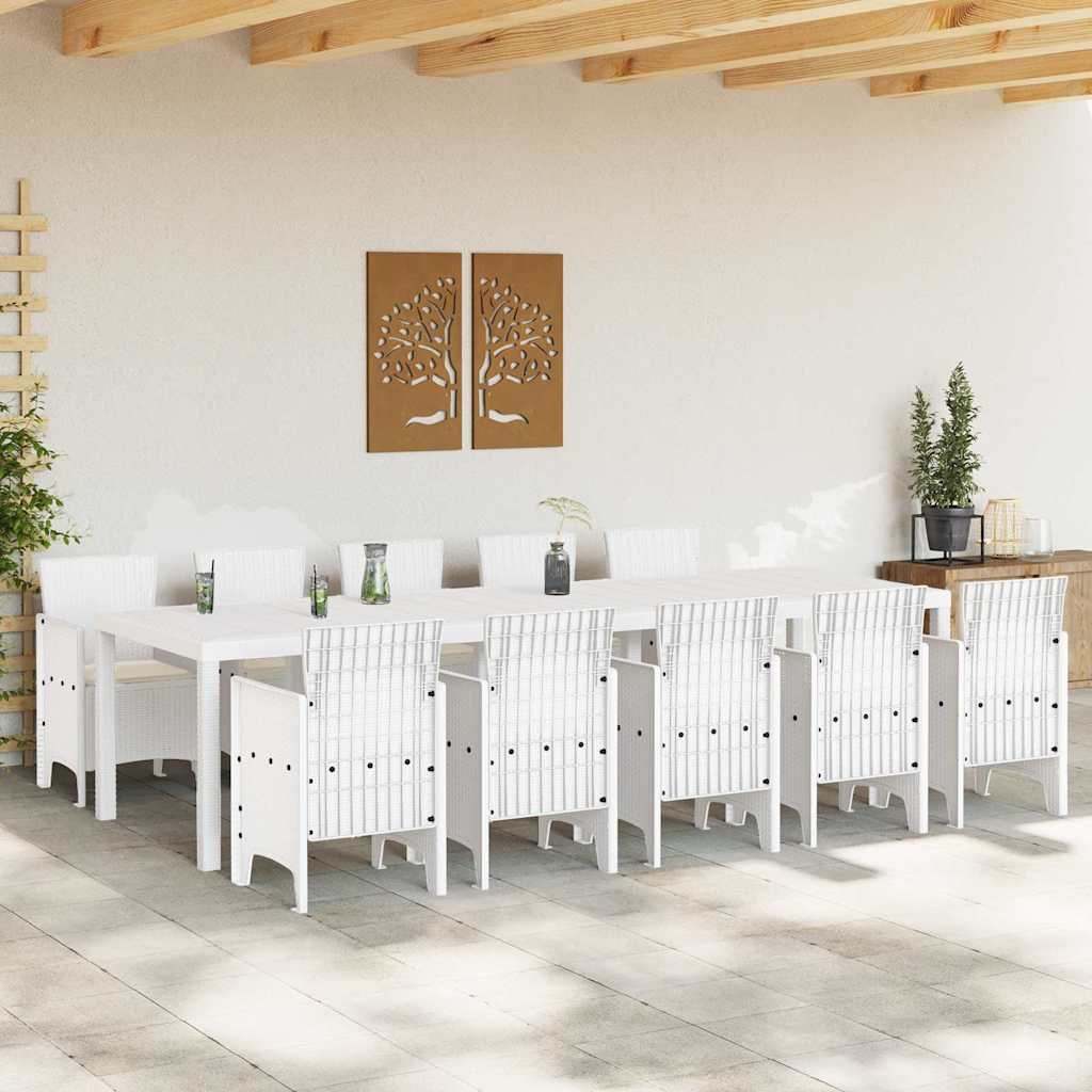 Garden Dining Set 11 pcs White Poly rattan and Steel