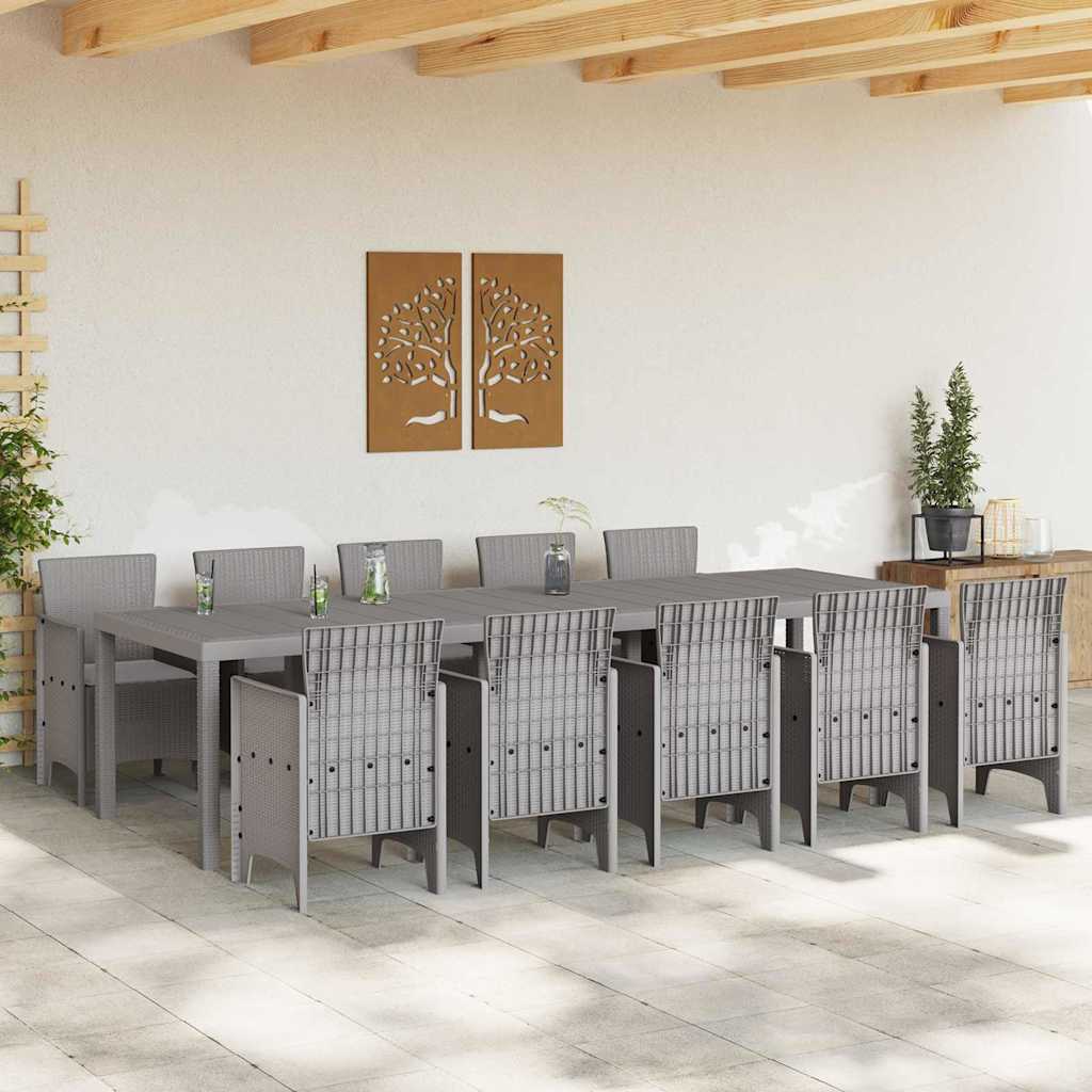 Garden Dining Set 11 pcs Light grey Rattan and Aluminium