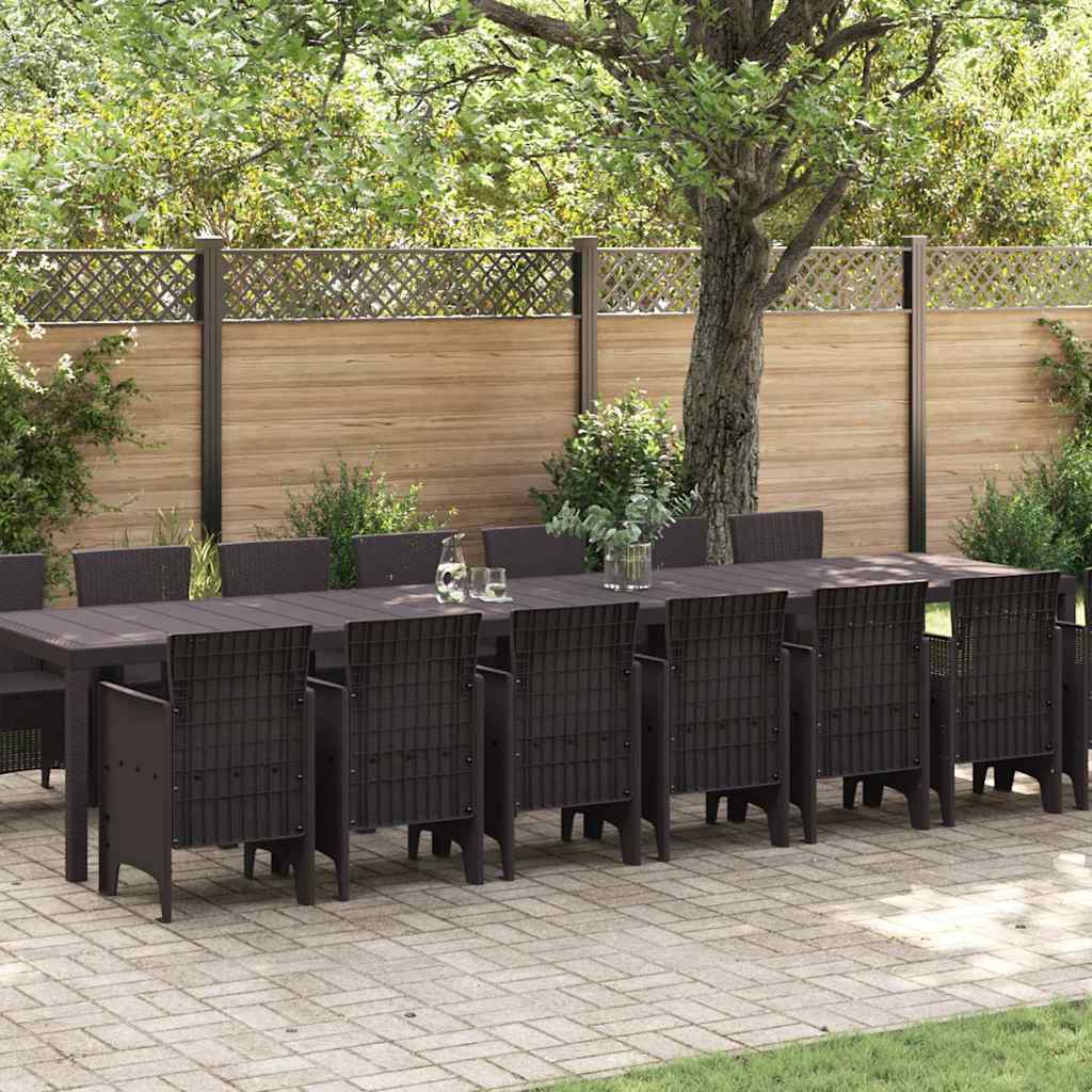 Garden Dining Set with Cushion 15 pcs Brown Poly Rattan