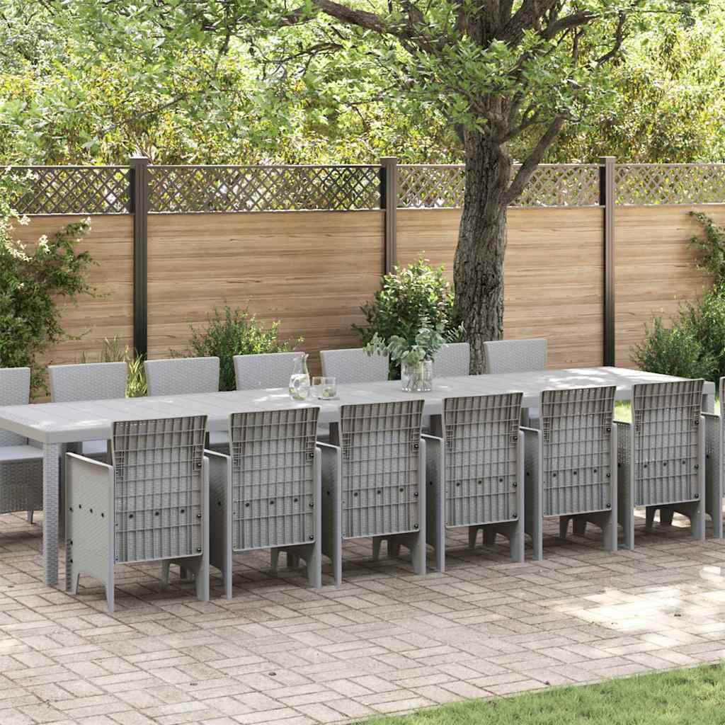 Garden Dining Set 15 pcs Light Grey Polt rattan