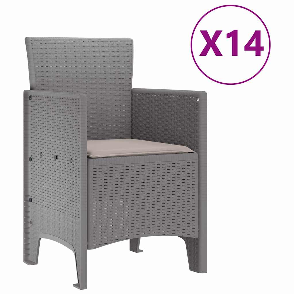 Garden Dining Set 15 pcs Light Grey Polt rattan