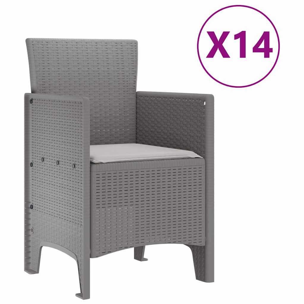 Garden Dining Set 15 pcs Light Grey Polt rattan