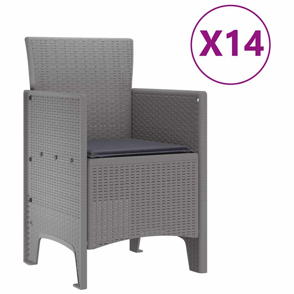 Garden Dining Set 15 pcs Light Grey Polt rattan