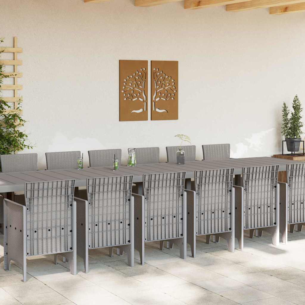 Garden Dining Set 15 pcs Light Grey Polt rattan
