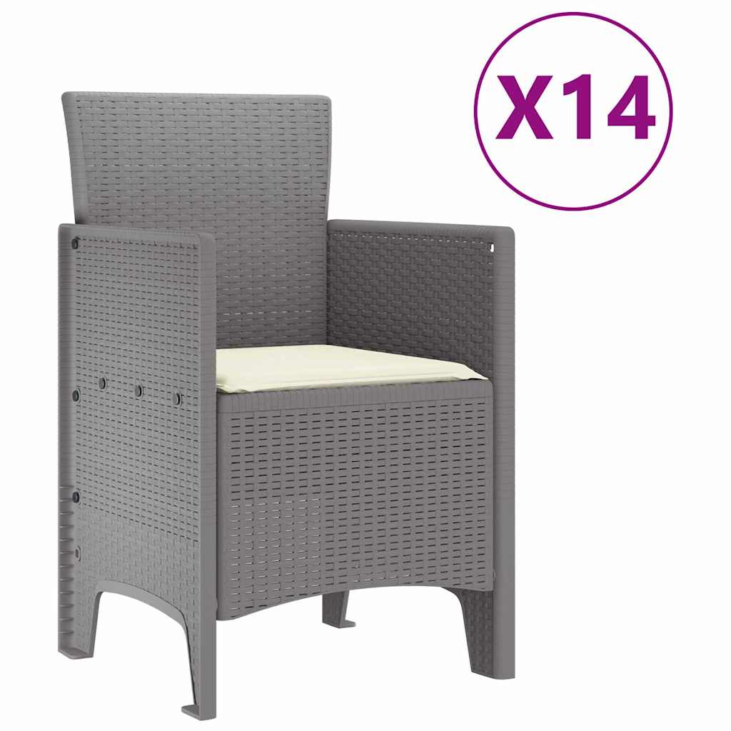 Garden Dining Set 15 pcs Light Grey Polt rattan