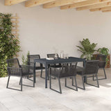 Garden Dining Set 7 pcs Black Steel and poly rattan