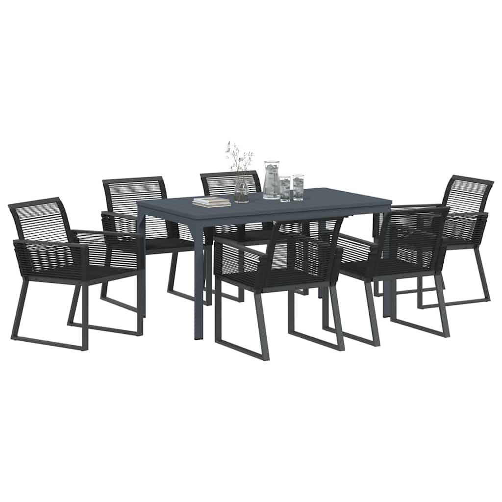 Garden Dining Set 7 pcs Black Steel and poly rattan