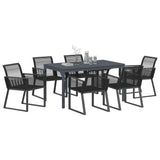 Garden Dining Set 7 pcs Black Steel and poly rattan