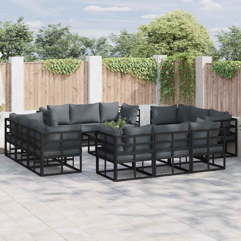 Garden Sofa Set with Cushion 12 pcs Black Aluminium