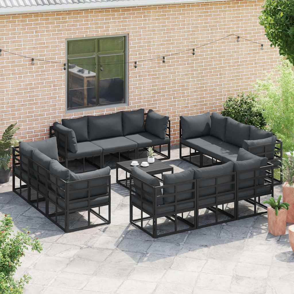 Garden Sofa Set with Cushion 12 pcs Black Aluminium