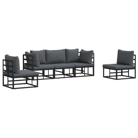 Garden Sofa Set with Cushion 5 pcs Black Aluminium