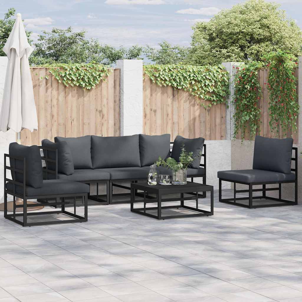 Garden Sofa Set with Cushion 6 pcs Black Aluminium