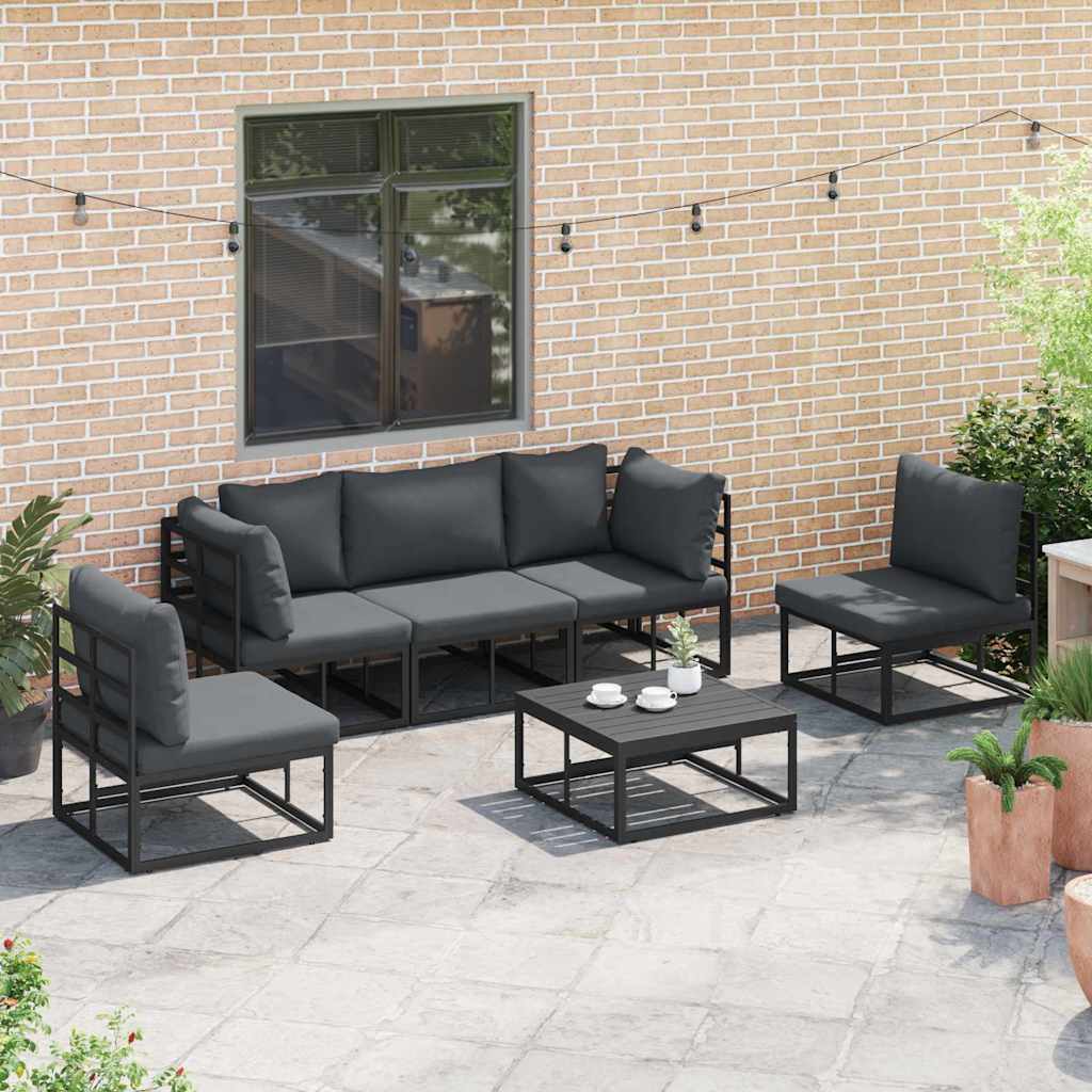 Garden Sofa Set with Cushion 6 pcs Black Aluminium