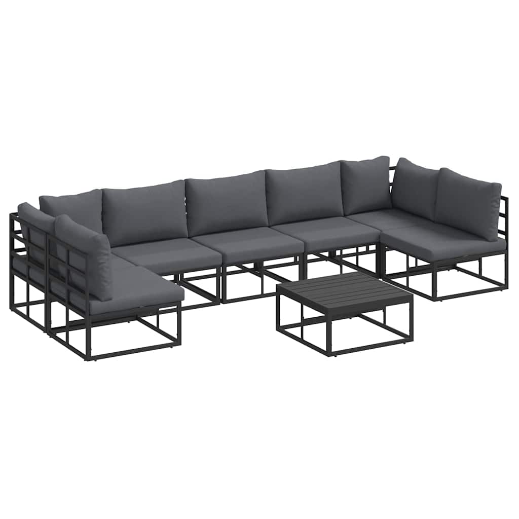 Garden Sofa Set with Cushion 8 pcs Black Aluminium