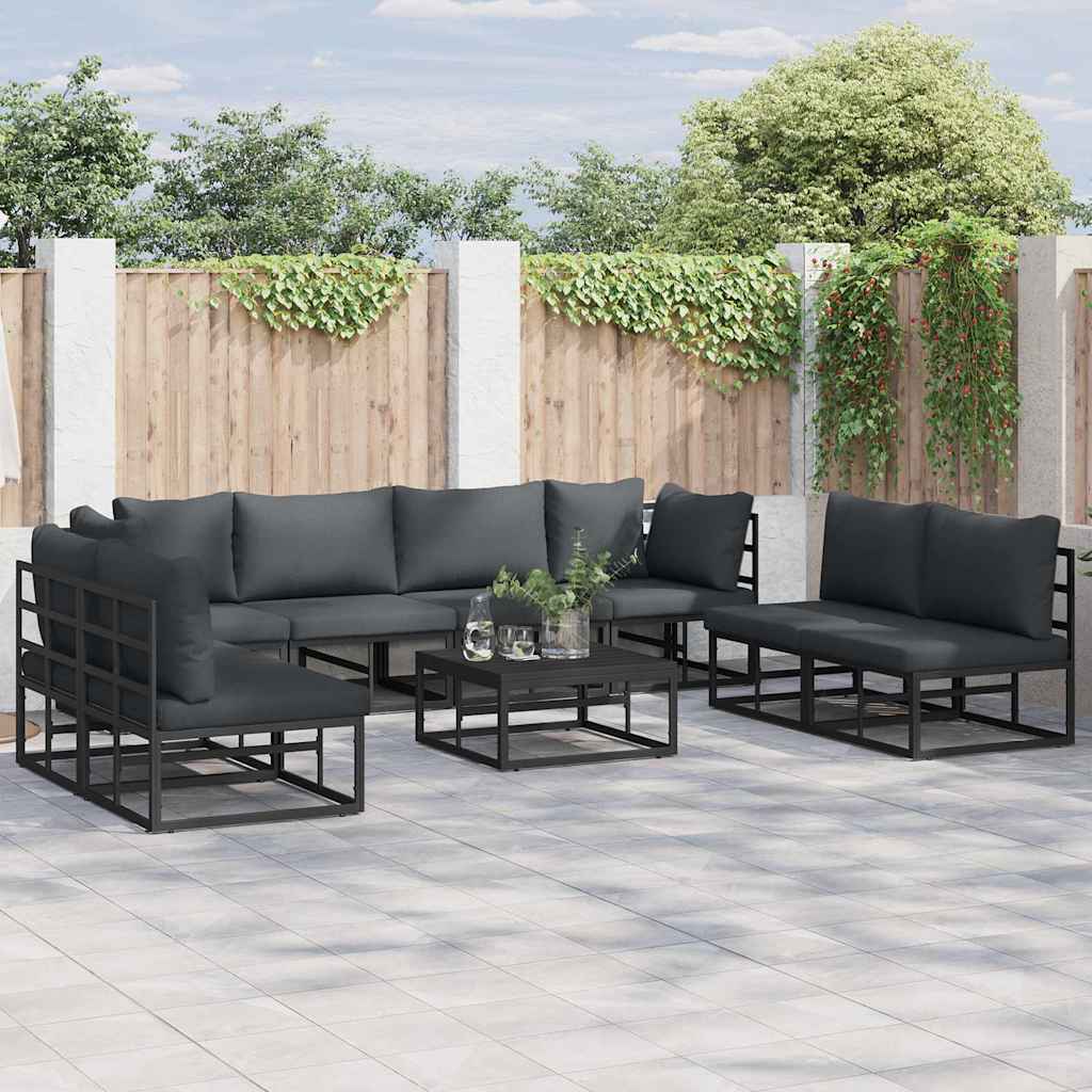 Garden Sofa Set with Cushion 9 pcs Black Aluminium