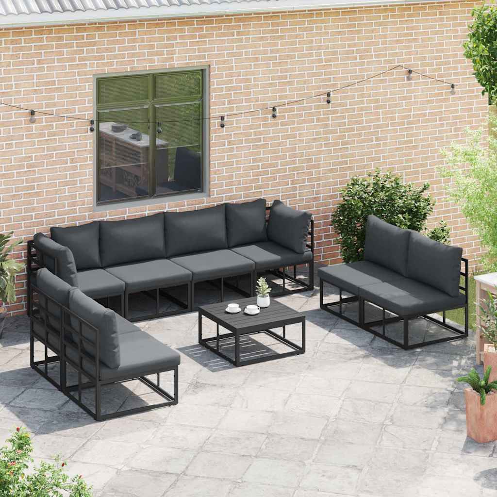 Garden Sofa Set with Cushion 9 pcs Black Aluminium