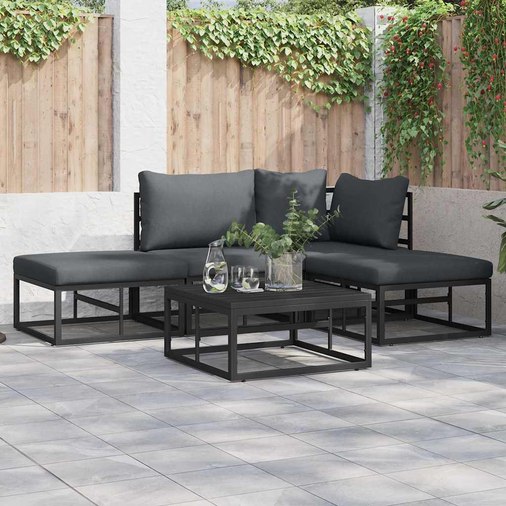 Garden Sofa Set with Cushion 4 pcs Black Aluminium