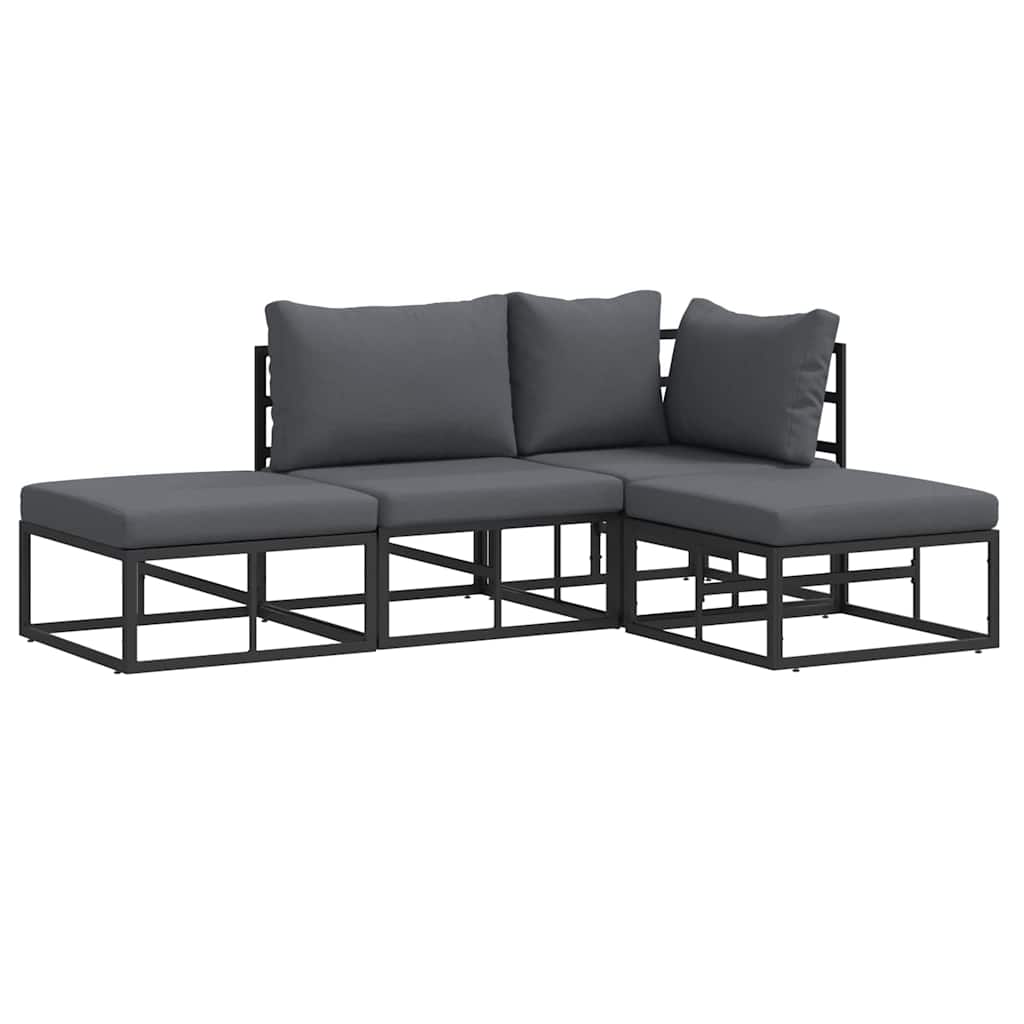 Garden Sofa Set with Cushion 4 pcs Black Aluminium
