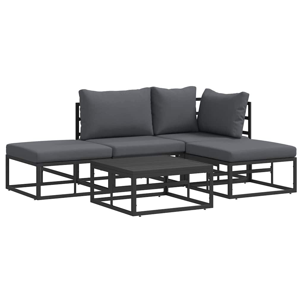 Garden Sofa Set with Cushion 5 pcs Black Aluminium