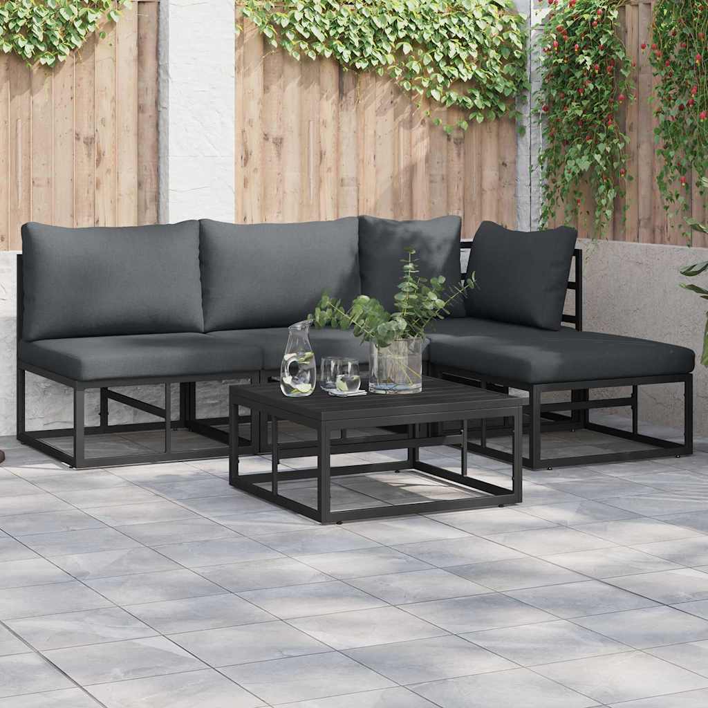 Garden Sofa Set with Cushion 5 pcs Black Aluminium