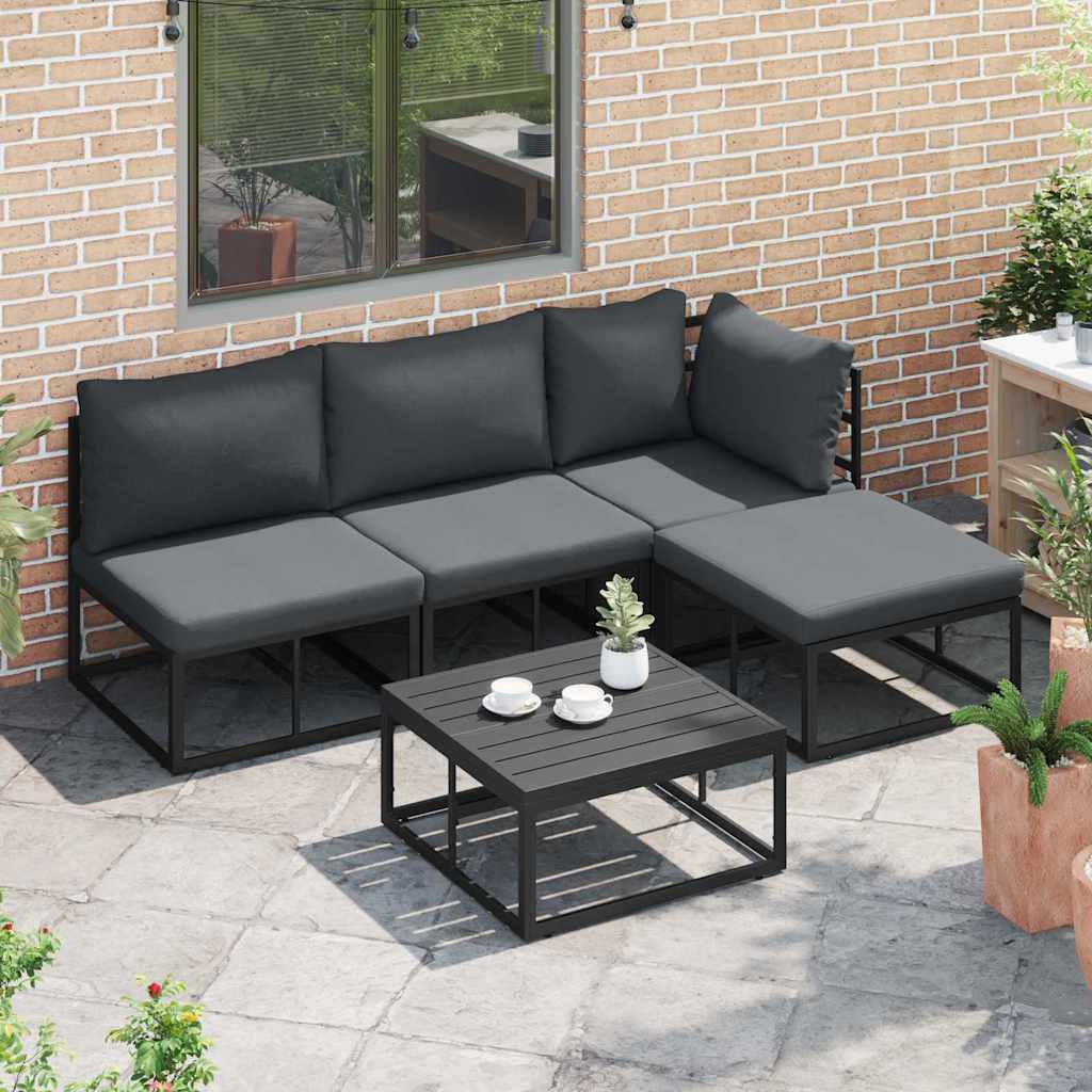 Garden Sofa Set with Cushion 5 pcs Black Aluminium