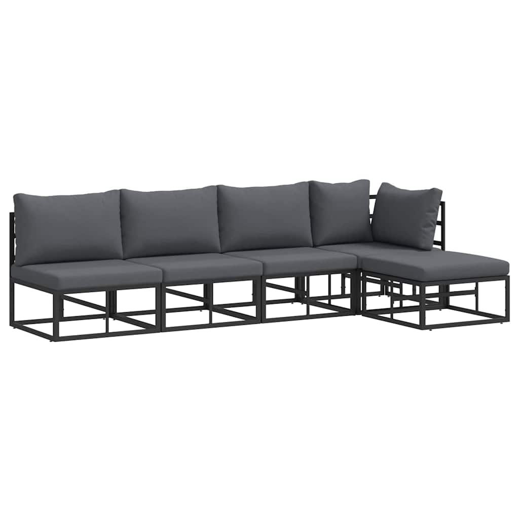 Garden Sofa Set with Cushion 5 pcs Black Aluminium