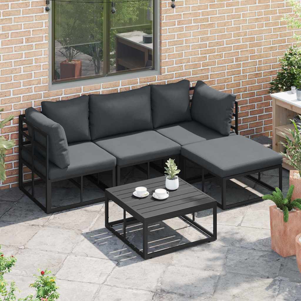 Garden Sofa Set with Cushion 4 pcs Black Aluminium