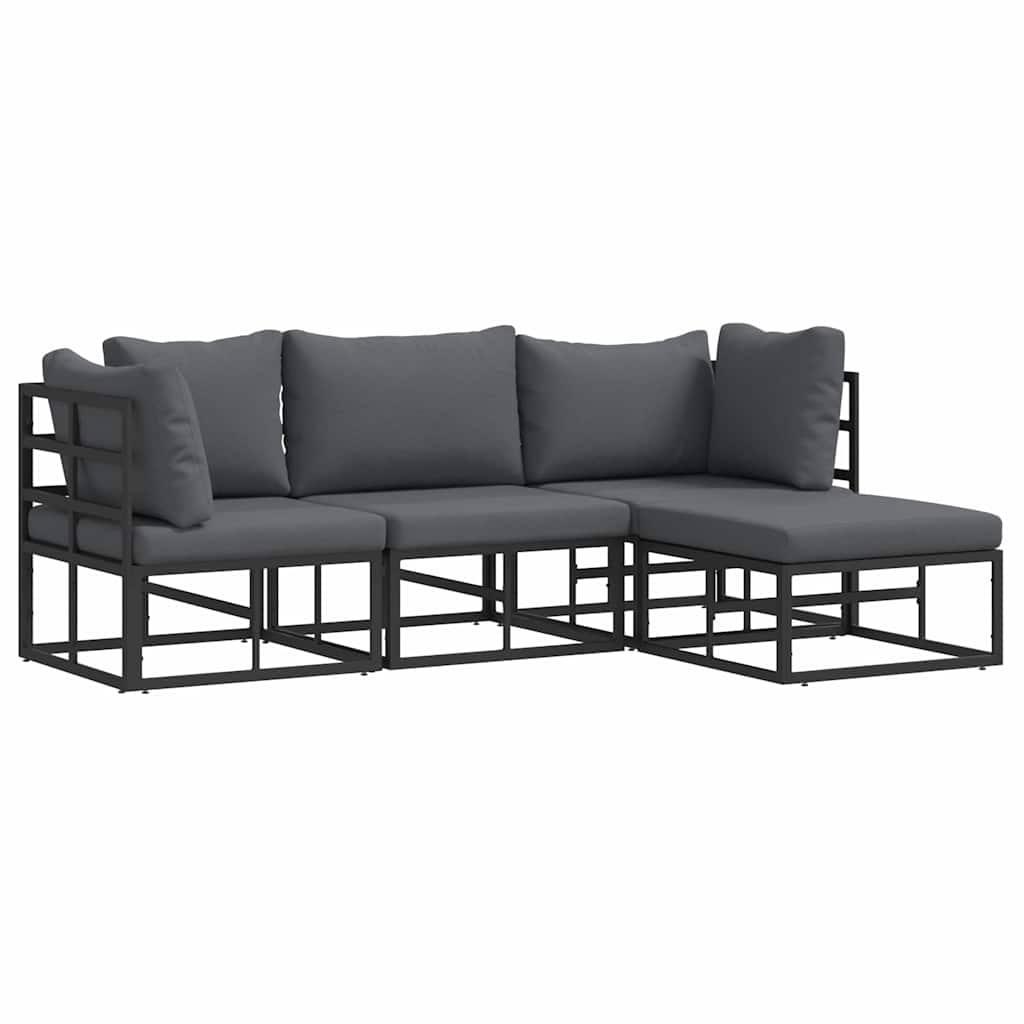 Garden Sofa Set with Cushion 4 pcs Black Aluminium