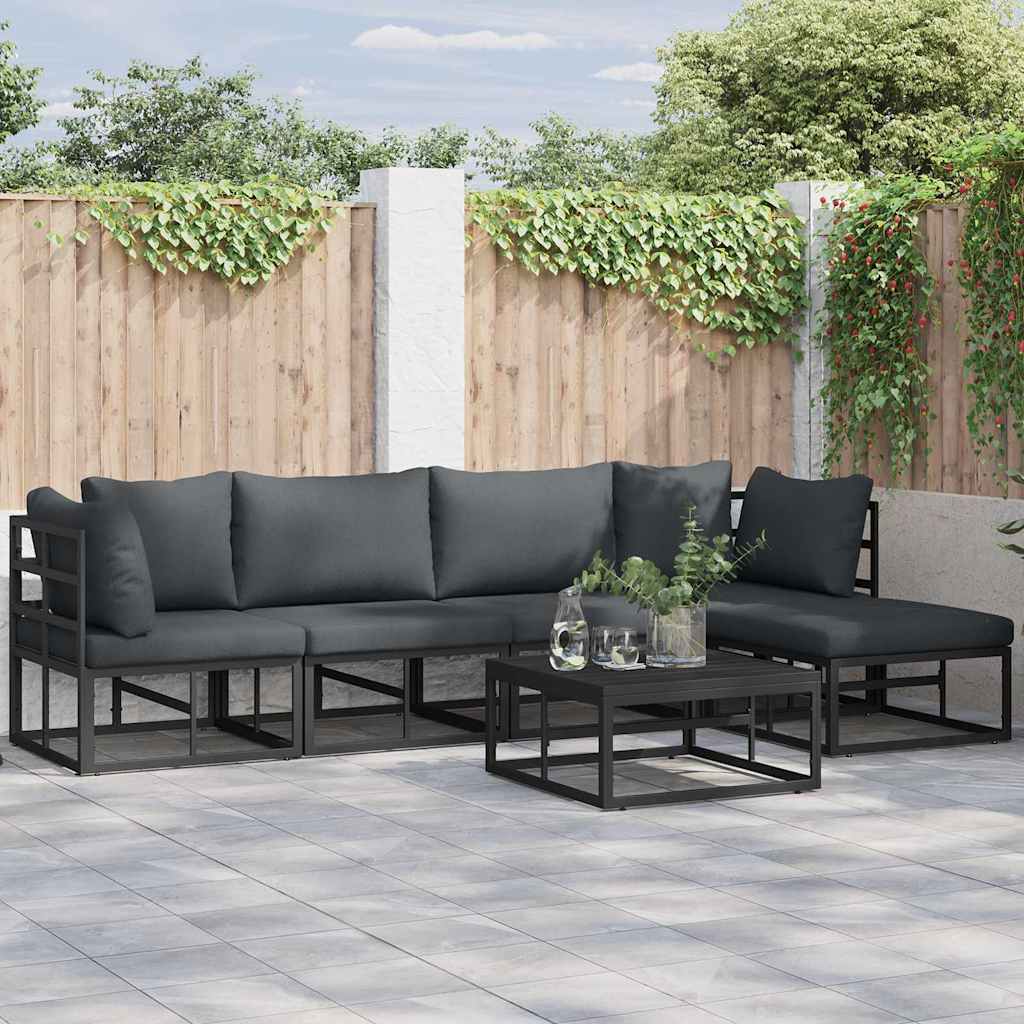 Garden Sofa Set with Cushion 6 pcs Black Aluminium