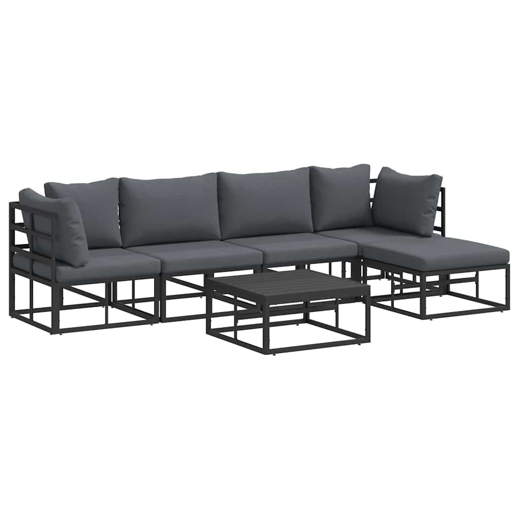 Garden Sofa Set with Cushion 6 pcs Black Aluminium