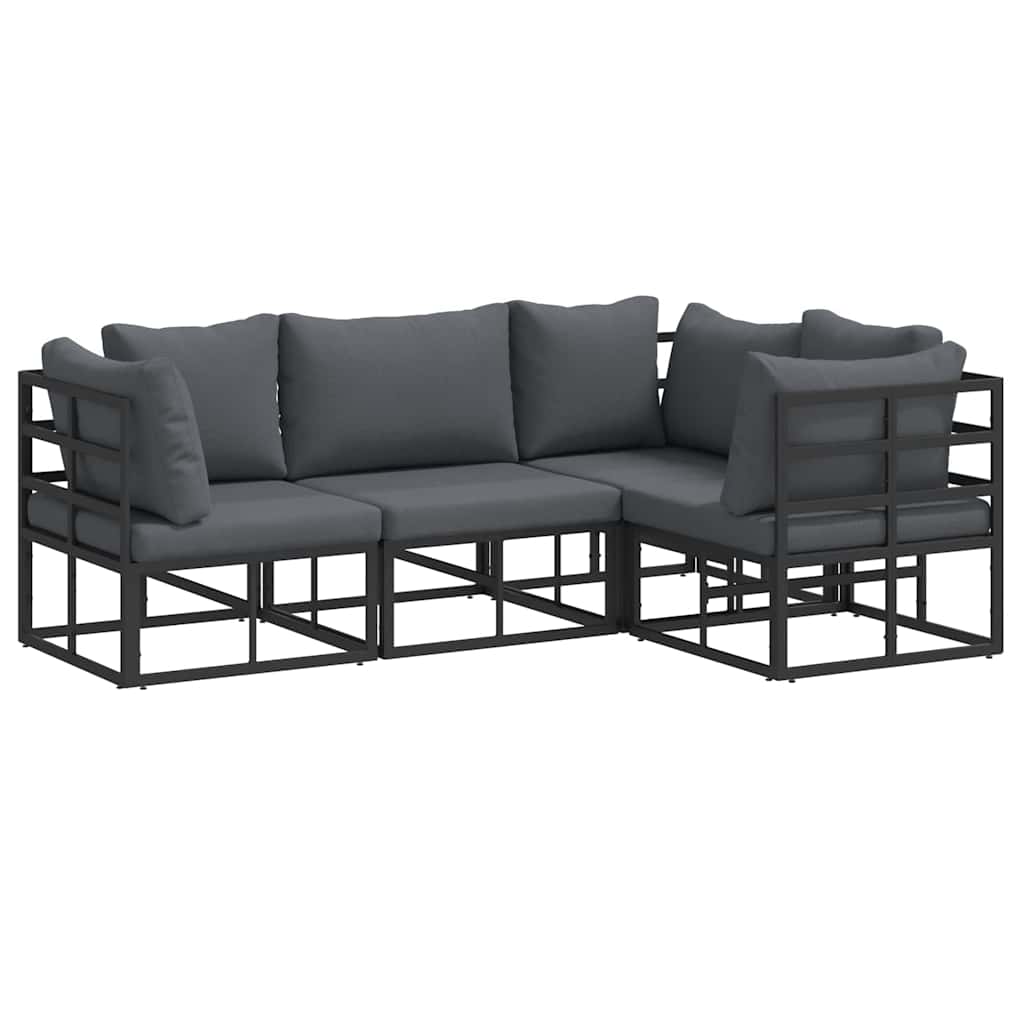 Garden Sofa Set with Cushion 4 pcs Black Aluminium