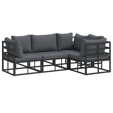 Garden Sofa Set with Cushion 4 pcs Black Aluminium