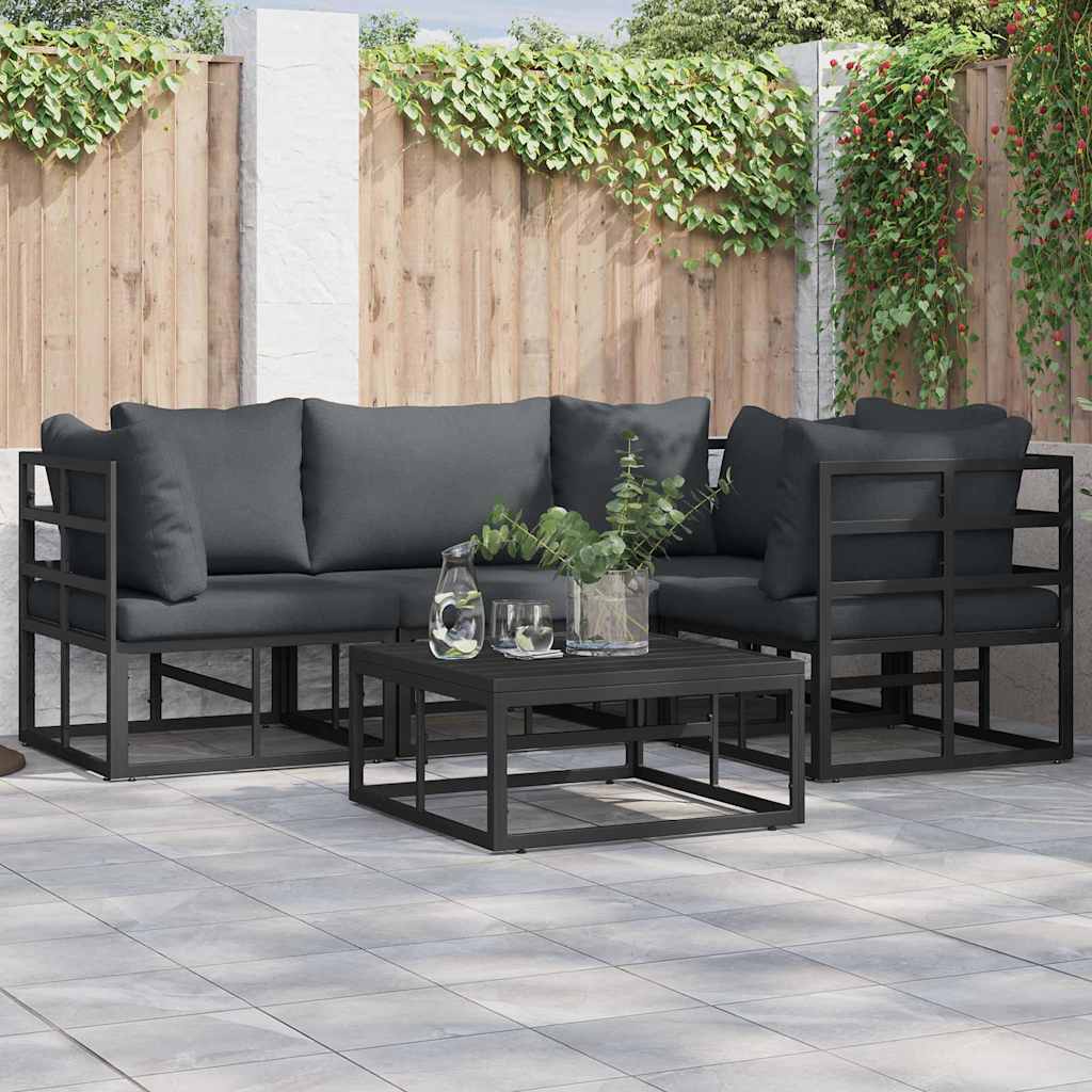 Garden Sofa Set with Cushion 5 pcs Black Aluminium