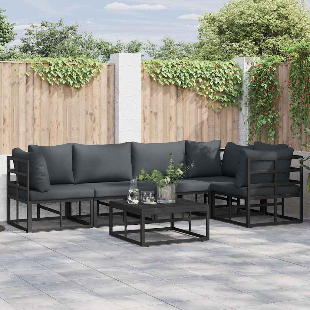 Garden Sofa Set with Cushion 6 pcs Black Aluminium