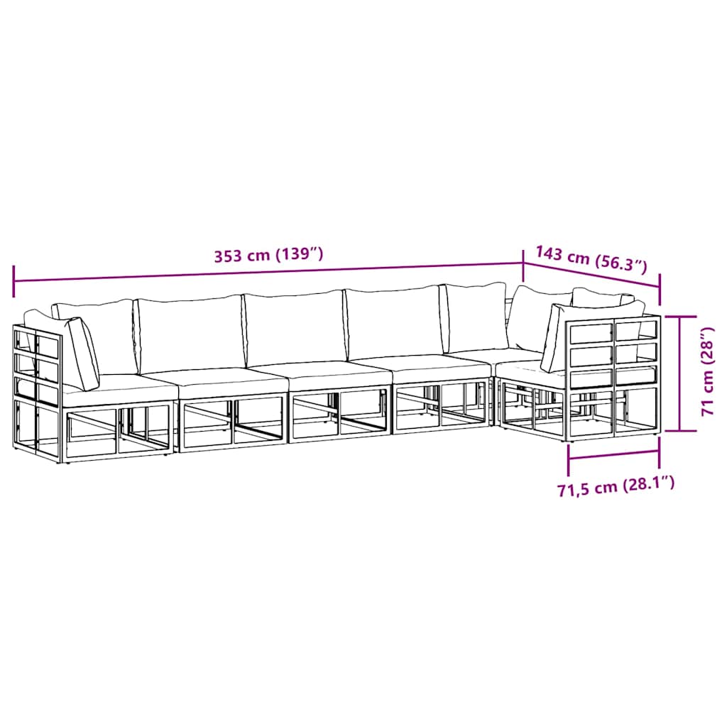 Garden Sofa Set with Cushion 6 pcs Black Aluminium
