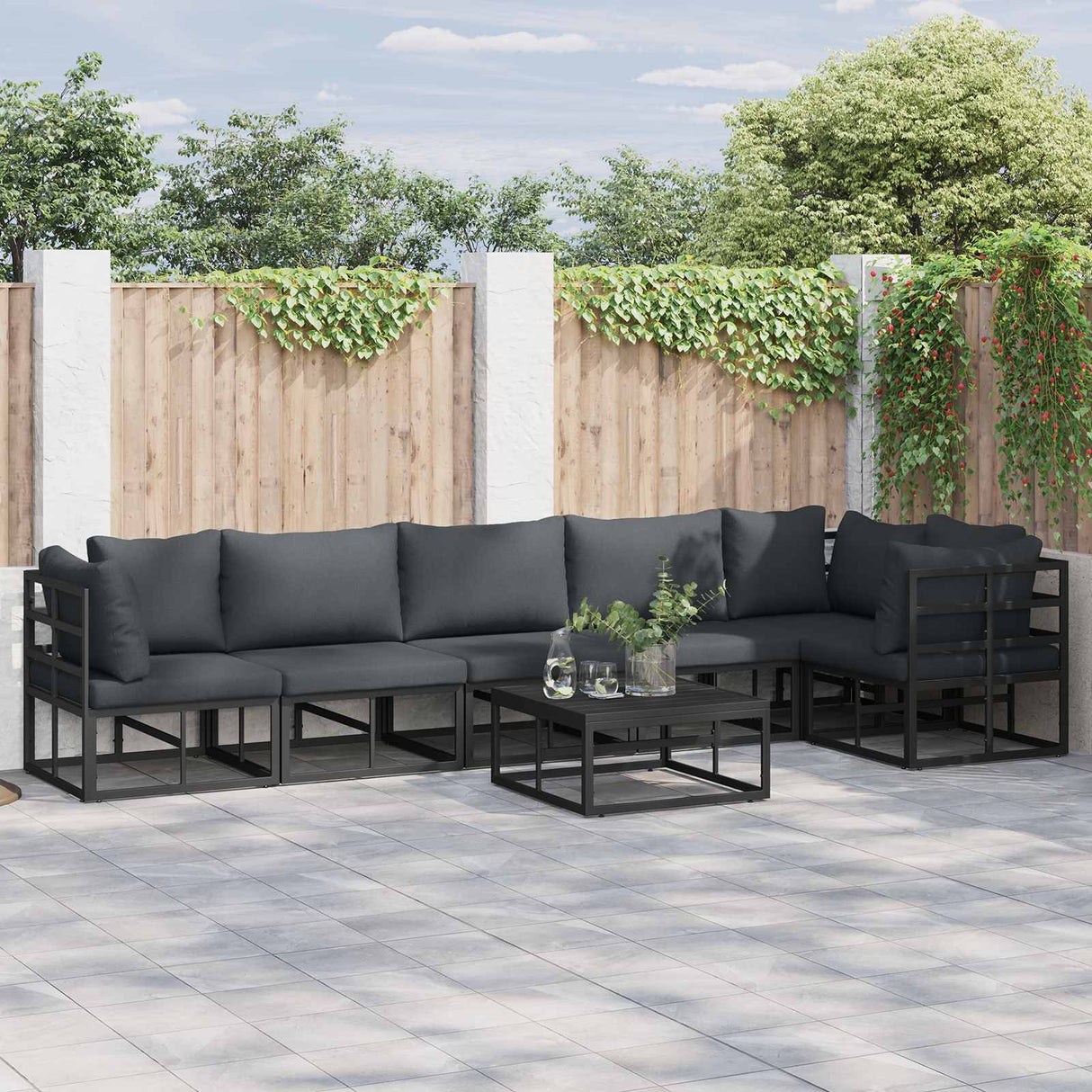 Garden Sofa Set with Cushion 7 pcs Black Aluminium
