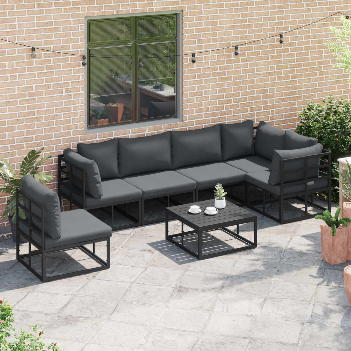 Garden Sofa Set with Cushion 7 pcs Black Aluminium