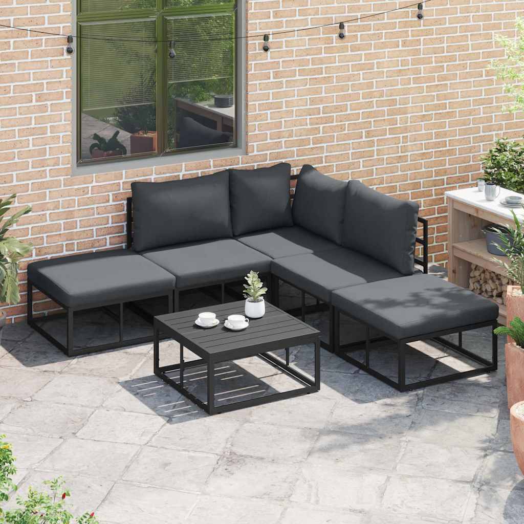 Garden Sofa Set with Cushion 6 pcs Black Aluminium