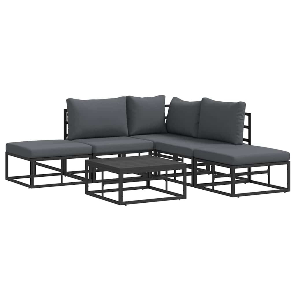 Garden Sofa Set with Cushion 6 pcs Black Aluminium
