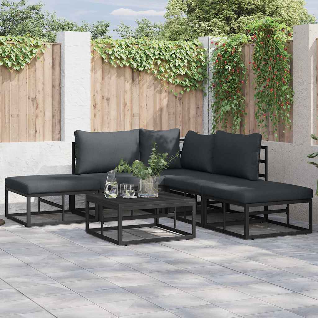 Garden Sofa Set with Cushion 5 pcs Black Aluminium