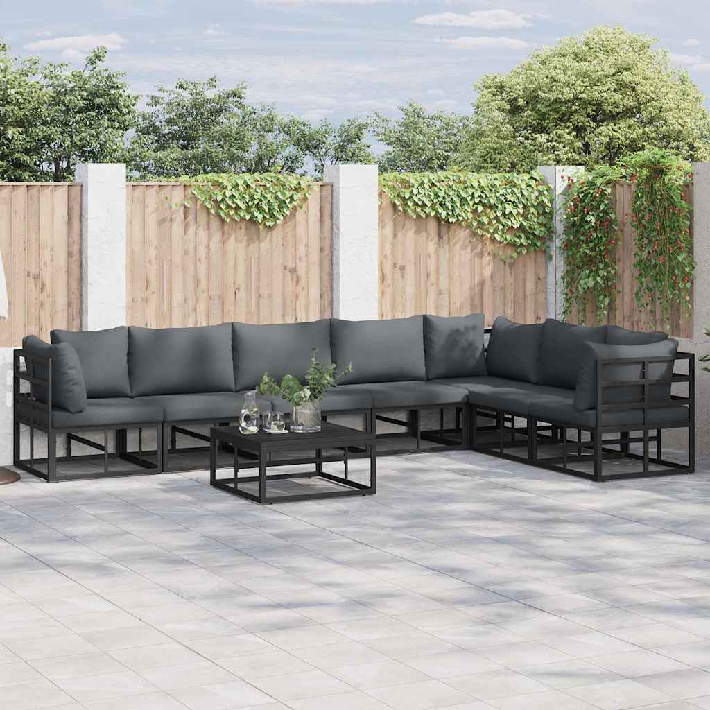 Garden Sofa Set with Cushion 7 pcs Black Aluminium