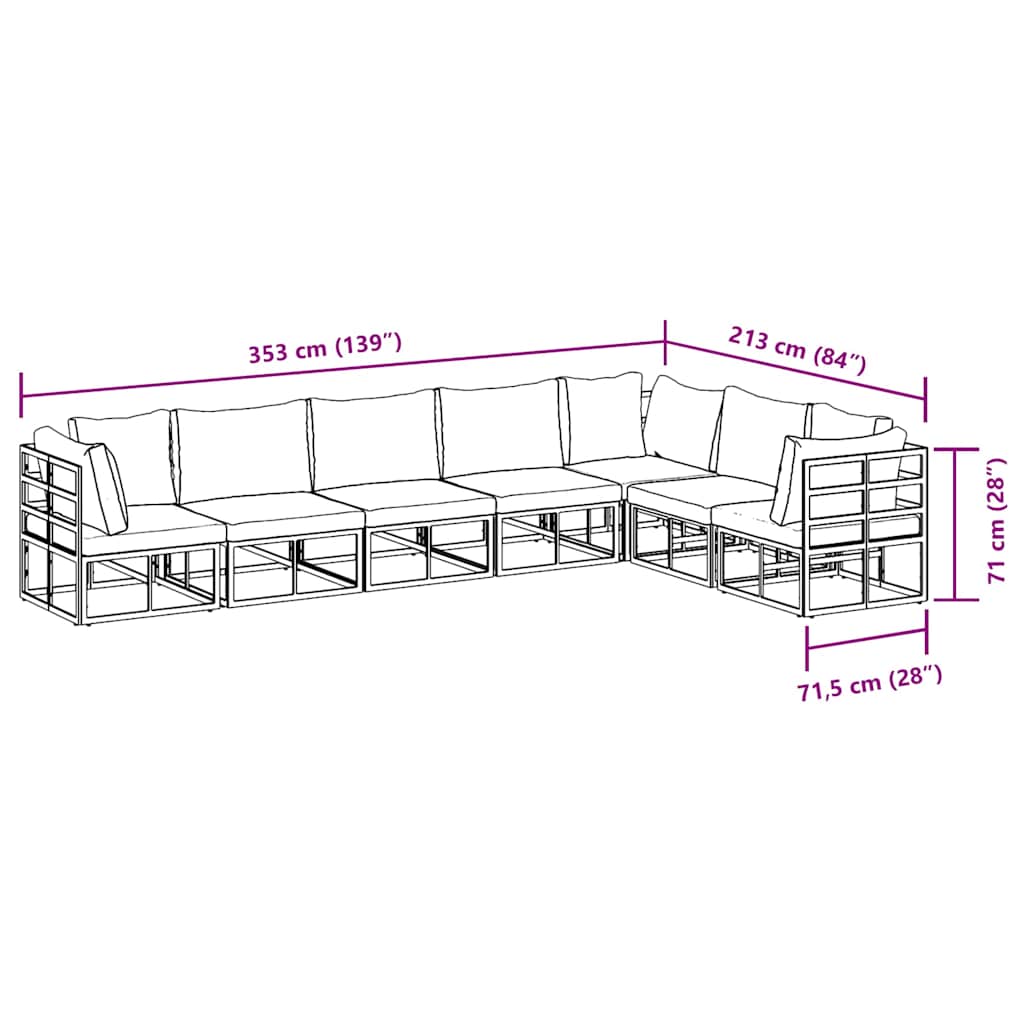 Garden Sofa Set with Cushion 7 pcs Black Aluminium