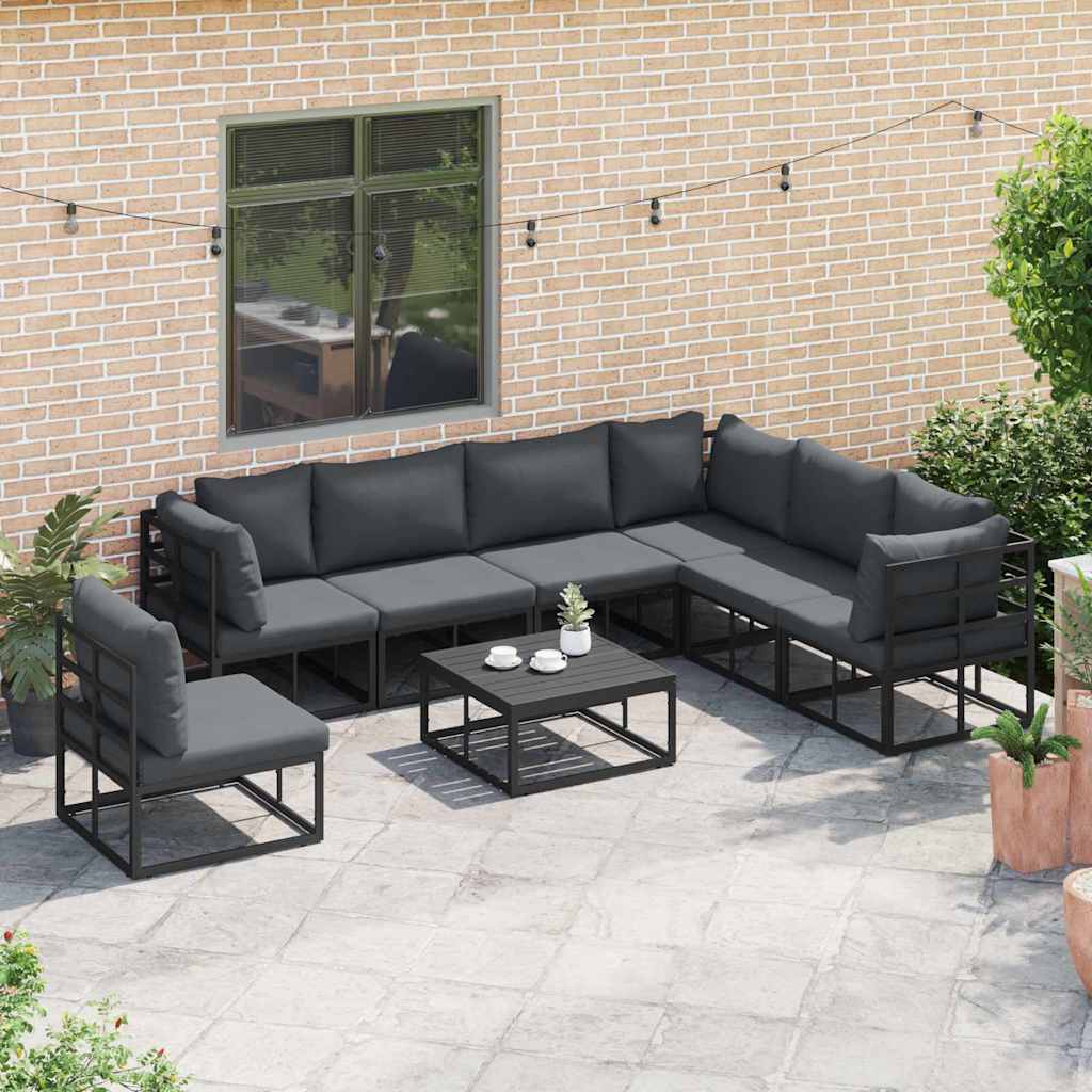 Garden Sofa Set with Cushion 8 pcs Black Aluminium