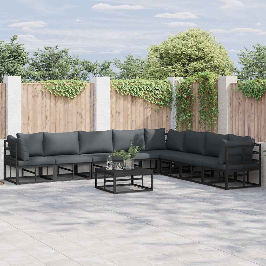 Garden Sofa Set with Cushion 8 pcs Black Aluminium