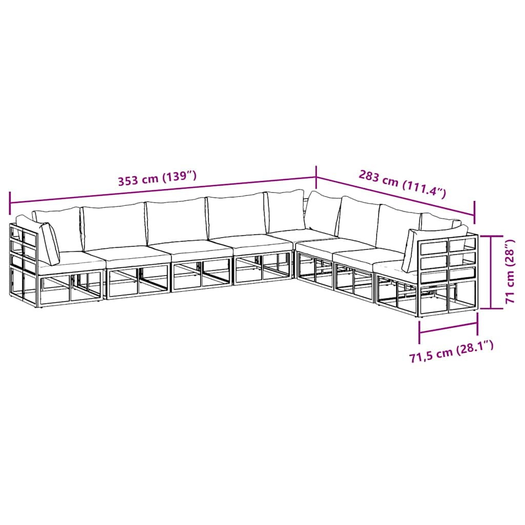 Garden Sofa Set with Cushion 8 pcs Black Aluminium