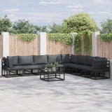 Garden Sofa Set with Cushion 9 pcs Black Aluminium